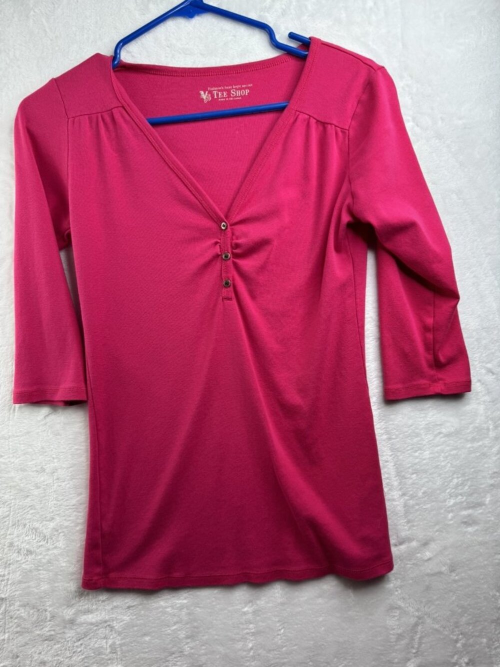 Victorias Secret Size M Womens Tee Button Detail V Neck Pnk 3/4 Length Sleeves